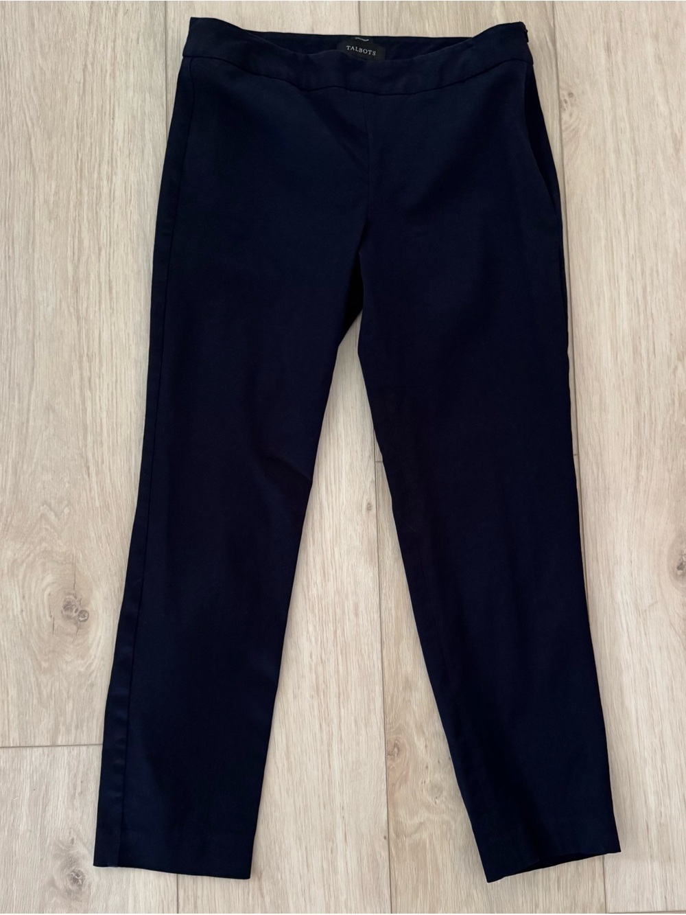 Talbots Chatham size 8 dark navy blue flat front dress pants side zipper stretch